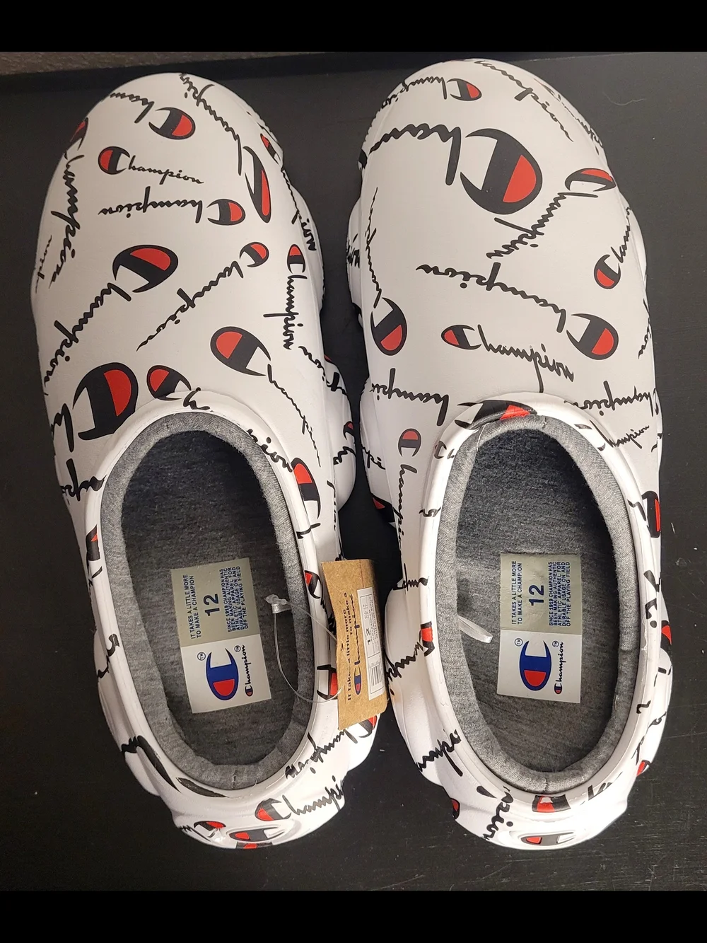 Champion Logo Print Super Meloso Warped Mules Men's Size 12 White